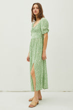 Load image into Gallery viewer, Green Floral Smocked Back Slit Dress