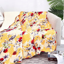 Load image into Gallery viewer, Yellow Floral Quilted Throw Blanket - Hummingbirds Farmhouse Red Flowers for Couch, Sofa or Bed- Scalloped Edges - 50 x 60