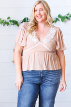 Load image into Gallery viewer, Taupe Crinkle Embroidered Smocked Babydoll Top