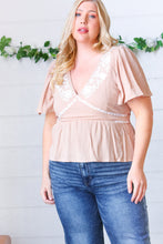 Load image into Gallery viewer, Taupe Crinkle Embroidered Smocked Babydoll Top