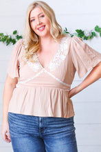 Load image into Gallery viewer, Taupe Crinkle Embroidered Smocked Babydoll Top