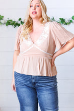 Load image into Gallery viewer, Taupe Crinkle Embroidered Smocked Babydoll Top