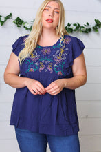 Load image into Gallery viewer, Navy Floral Embroidered Flutter Sleeve Top
