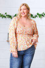 Load image into Gallery viewer, Peach/Teal Floral Square Neck Smocked Challis Blouse