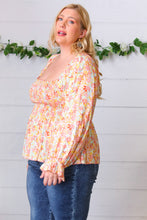 Load image into Gallery viewer, Peach/Teal Floral Square Neck Smocked Challis Blouse