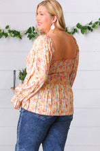 Load image into Gallery viewer, Peach/Teal Floral Square Neck Smocked Challis Blouse