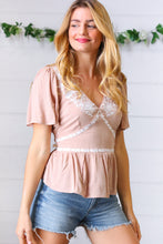 Load image into Gallery viewer, Taupe Crinkle Embroidered Smocked Babydoll Top