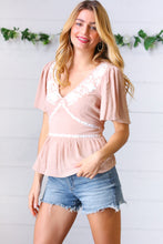 Load image into Gallery viewer, Taupe Crinkle Embroidered Smocked Babydoll Top