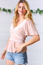 Load image into Gallery viewer, Taupe Crinkle Embroidered Smocked Babydoll Top