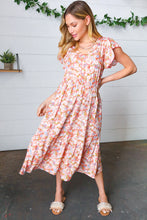 Load image into Gallery viewer, Coral Floral Boho Elastic Waist Ruffle Midi Dress