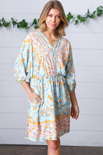 Load image into Gallery viewer, Light Blue Boho Challis Surplice Pocketed Dress