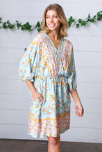 Load image into Gallery viewer, Light Blue Boho Challis Surplice Pocketed Dress