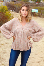Load image into Gallery viewer, Paisley V Neck Bubble Sleeve Babydoll Top