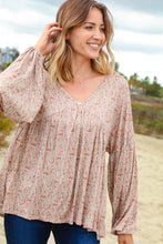 Load image into Gallery viewer, Paisley V Neck Bubble Sleeve Babydoll Top