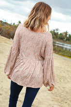 Load image into Gallery viewer, Paisley V Neck Bubble Sleeve Babydoll Top