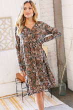 Load image into Gallery viewer, Olive Floral Print Button Down Babydoll Dress