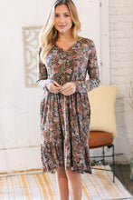 Load image into Gallery viewer, Olive Floral Print Button Down Babydoll Dress
