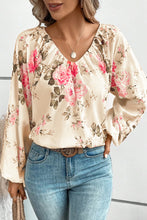 Load image into Gallery viewer, FemFloral V-Neck Balloon Sleeve Blouse