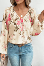 Load image into Gallery viewer, FemFloral V-Neck Balloon Sleeve Blouse