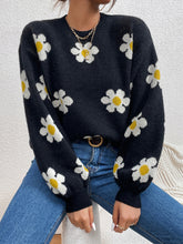 Load image into Gallery viewer, Flower Power Round Neck Latern Sleeve Sweater