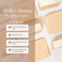 Load image into Gallery viewer, Milk + Honey Fragrance Free Handmade Tallow and Goat Milk Soap Bar