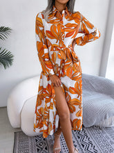 Load image into Gallery viewer, Bold Botanical Tied Button Up Long Sleeve Dress