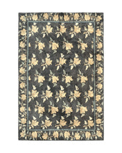 Load image into Gallery viewer, Tibetan Nepal Rug 6x9, Wool Hand Knotted Vintage Carpet 6 x 9, Dark Green & Golden Yellow, Floral Bouquets