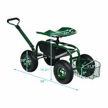 Load image into Gallery viewer, Heavy Duty Garden Cart with Tool Tray and 360 Swivel Seat-Green