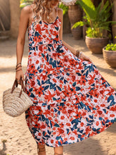 Load image into Gallery viewer, Floral Frill Backless Printed Sleeveless Midi Dress