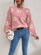 Load image into Gallery viewer, Flower Power Round Neck Latern Sleeve Sweater