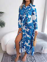 Load image into Gallery viewer, Bold Botanical Tied Button Up Long Sleeve Dress