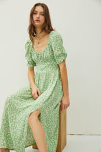 Load image into Gallery viewer, Green Floral Smocked Back Slit Dress