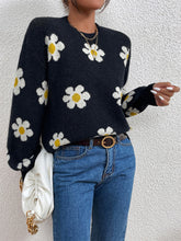 Load image into Gallery viewer, Flower Power Round Neck Latern Sleeve Sweater