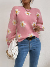 Load image into Gallery viewer, Flower Power Round Neck Latern Sleeve Sweater