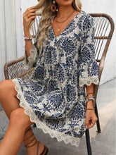 Load image into Gallery viewer, Lace Detail Printed V-Neck Mini Dress