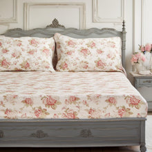 Load image into Gallery viewer, Bedding Hint of Mint Dainty Cottage Floral Roses Cotton Fitted Sheet w/ Pillow Case (3036)