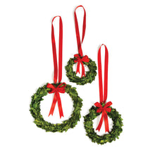 Load image into Gallery viewer, BOXWOOD WREATHS WITH RED RIBBONS, SET OF 3