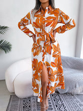 Load image into Gallery viewer, Bold Botanical Tied Button Up Long Sleeve Dress