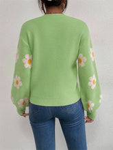Load image into Gallery viewer, Flower Power Round Neck Latern Sleeve Sweater