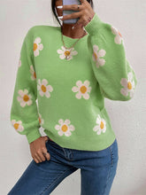Load image into Gallery viewer, Flower Power Round Neck Latern Sleeve Sweater