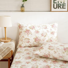 Load image into Gallery viewer, Bedding Hint of Mint Dainty Cottage Floral Roses Cotton Fitted Sheet w/ Pillow Case (3036)
