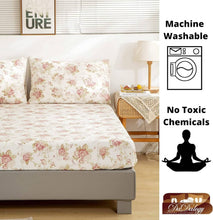 Load image into Gallery viewer, Bedding Hint of Mint Dainty Cottage Floral Roses Cotton Fitted Sheet w/ Pillow Case (3036)