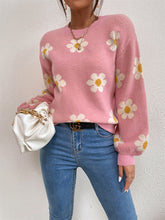 Load image into Gallery viewer, Flower Power Round Neck Latern Sleeve Sweater