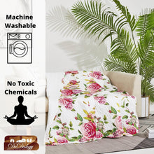 Load image into Gallery viewer, Bedding Romantic Roses Floral Throw Blanket - Lovely Spring Pink & White Scalloped Colorful Lightweight Breathable - Bright Vibrant Quilted Throw Blanket - 50 x 60