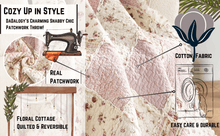 Load image into Gallery viewer, Cotton Patchwork Throw Blanket - Floral Cottage Quilted Reversible Blush Pink & Cream Shabby Chic Botanical Ruffle Design - Vintage Garden Rose Pastel Accents (3031)- 50 x 60