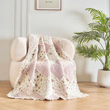 Load image into Gallery viewer, Cotton Patchwork Throw Blanket - Floral Cottage Quilted Reversible Blush Pink & Cream Shabby Chic Botanical Ruffle Design - Vintage Garden Rose Pastel Accents (3031)- 50 x 60