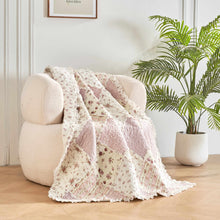 Load image into Gallery viewer, Cotton Patchwork Throw Blanket - Floral Cottage Quilted Reversible Blush Pink & Cream Shabby Chic Botanical Ruffle Design - Vintage Garden Rose Pastel Accents (3031)- 50 x 60
