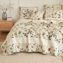 Load image into Gallery viewer, Enchanted Meadow Bed in a bag Set - Victoria Garden Delicate Floral Symphony in Beige, Rose, and Soft Green, Luxuriously Soft Quilted Set
