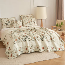 Load image into Gallery viewer, Enchanted Meadow Bed in a bag Set - Victoria Garden Delicate Floral Symphony in Beige, Rose, and Soft Green, Luxuriously Soft Quilted Set