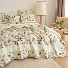Load image into Gallery viewer, Enchanted Meadow Bed in a bag Set - Victoria Garden Delicate Floral Symphony in Beige, Rose, and Soft Green, Luxuriously Soft Quilted Set